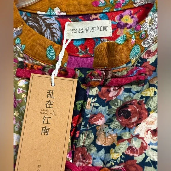 Luan Zai Jiang Nan women’s Floral Patchwork overcoat Asian housecoat Sz Med - Picture 3 of 9